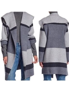 VINCE Colorblock Stripe Cashmere Wool Blend Open Front Coat Cardigan Sz Small